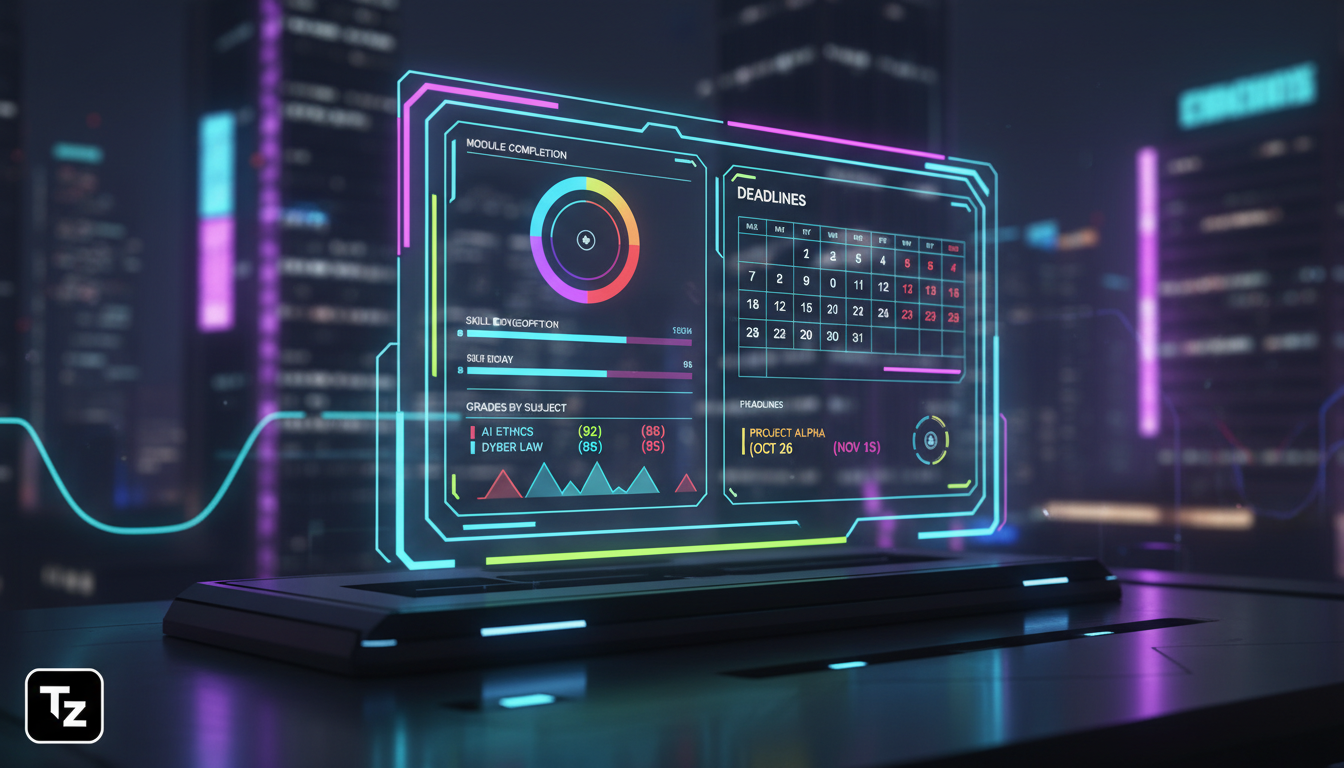 O que é Dashboard do Aluno e como aplicar na Educação Corporativa? — Close-up de um dashboard digital exibindo gráficos de desempenho do aluno. O dashboard mostra barras de progresso, notas em diferen