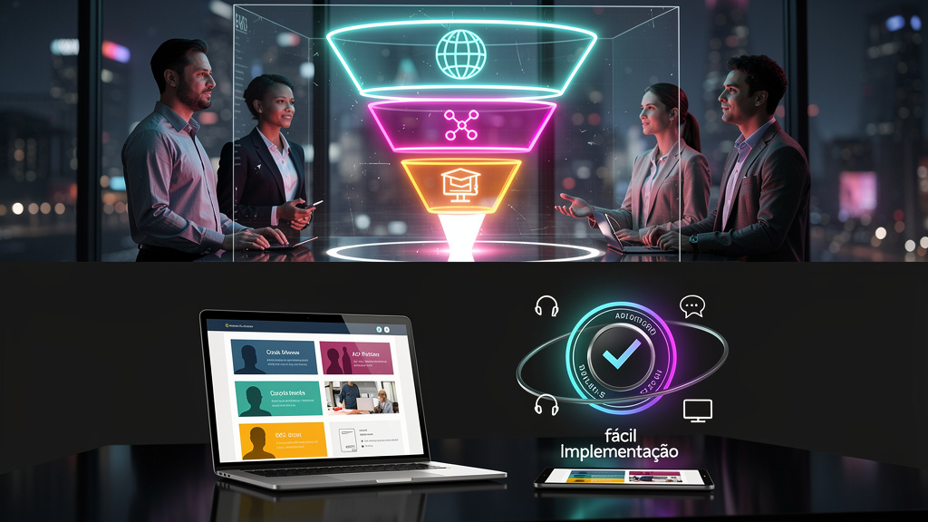 O que é Domínio Personalizado e como aplicar na Educação Corporativa/EAD — Um diagrama infográfico dividido em duas partes (superior e inferior) para carrossel no Instagram. Parte superior: Um funil m