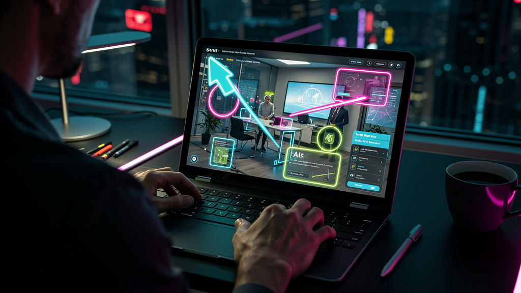 O que é Feedback Automático com IA e como aplicar? — Um close-up de um tablet exibindo uma simulação de treinamento interativa. A IA fornece feedback em tempo real sobre as escolhas do usuário, com se