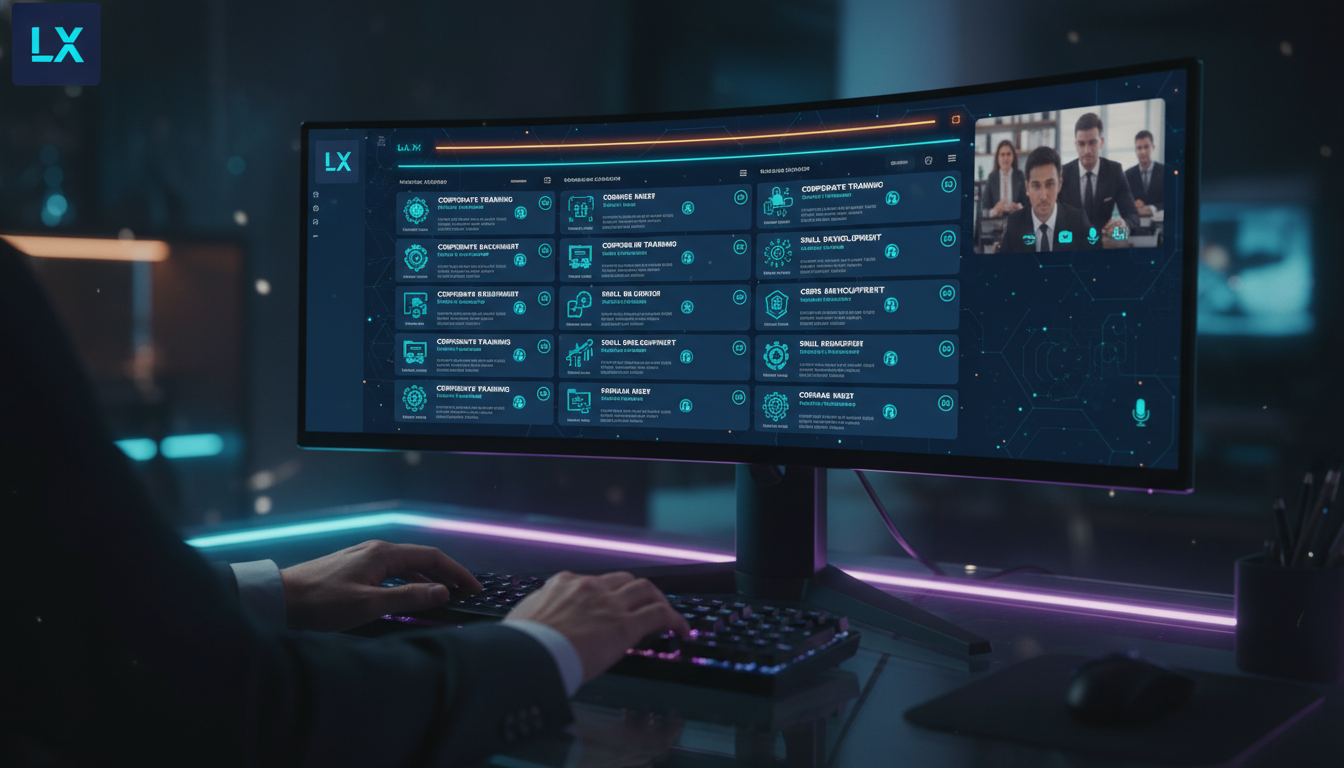 O que é Integração com Google Meet e como Aplicar na Educação Corporativa? — Uma tela de computador mostrando a interface de uma plataforma LXP (Learning Experience Platform) com o Google Meet integra