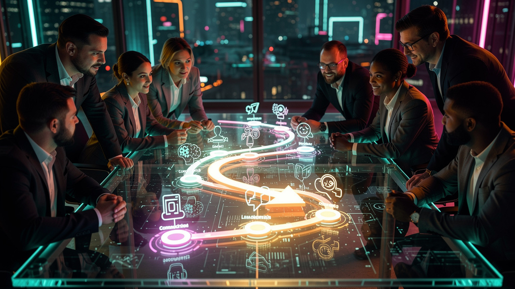 O que é Missões e Desafios e como aplicar na Educação Corporativa — Ilustração digital de um mapa estilizado de uma jornada de aprendizado, com diferentes estações representando as missões e desafios.