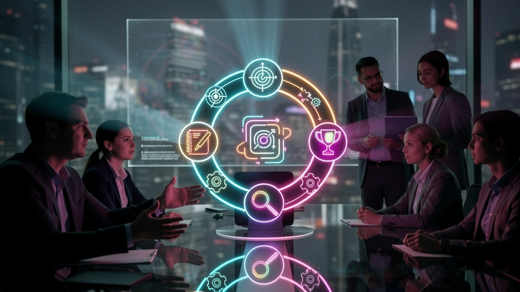 O que é Missões e Desafios e como aplicar na Educação Corporativa — Um diagrama infográfico mostrando o ciclo de vida das Missões e Desafios na Educação Corporativa. No bloco superior, ilustrações de 