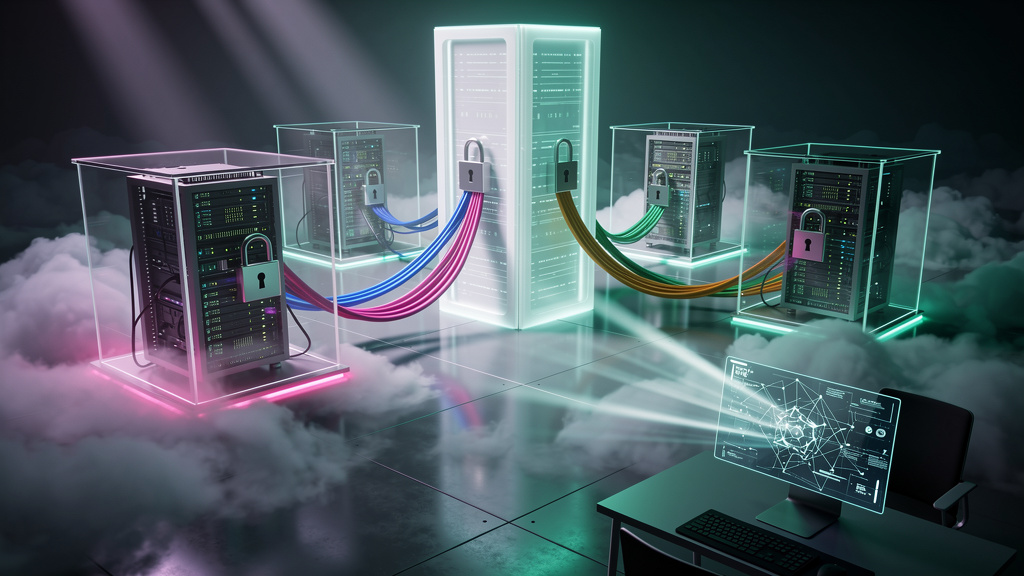 O que é Multi-tenant e como aplicar na Educação Corporativa — Diagrama visual mostrando uma única infraestrutura de servidor na nuvem com várias caixas representando diferentes 'inquilinos' (empresas)