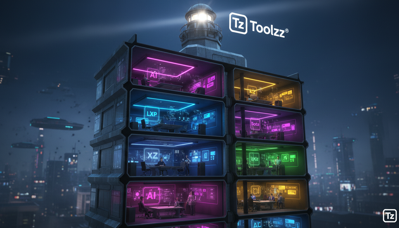 O que é Multi-tenant e como aplicar na Educação Corporativa — Ilustração de um prédio de apartamentos (estilo 'corte transversal') mostrando diferentes 'inquilinos' (empresas) em cada andar, cada um c