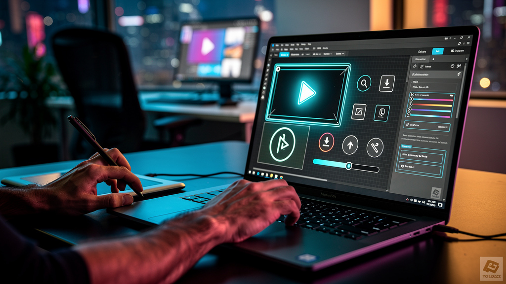 O que é PDF Interativo e como aplicar na Educação Corporativa — Um close-up das mãos de um designer usando um software de edição de PDF (ex: Adobe Acrobat ou Toolzz AI) para adicionar interatividade a