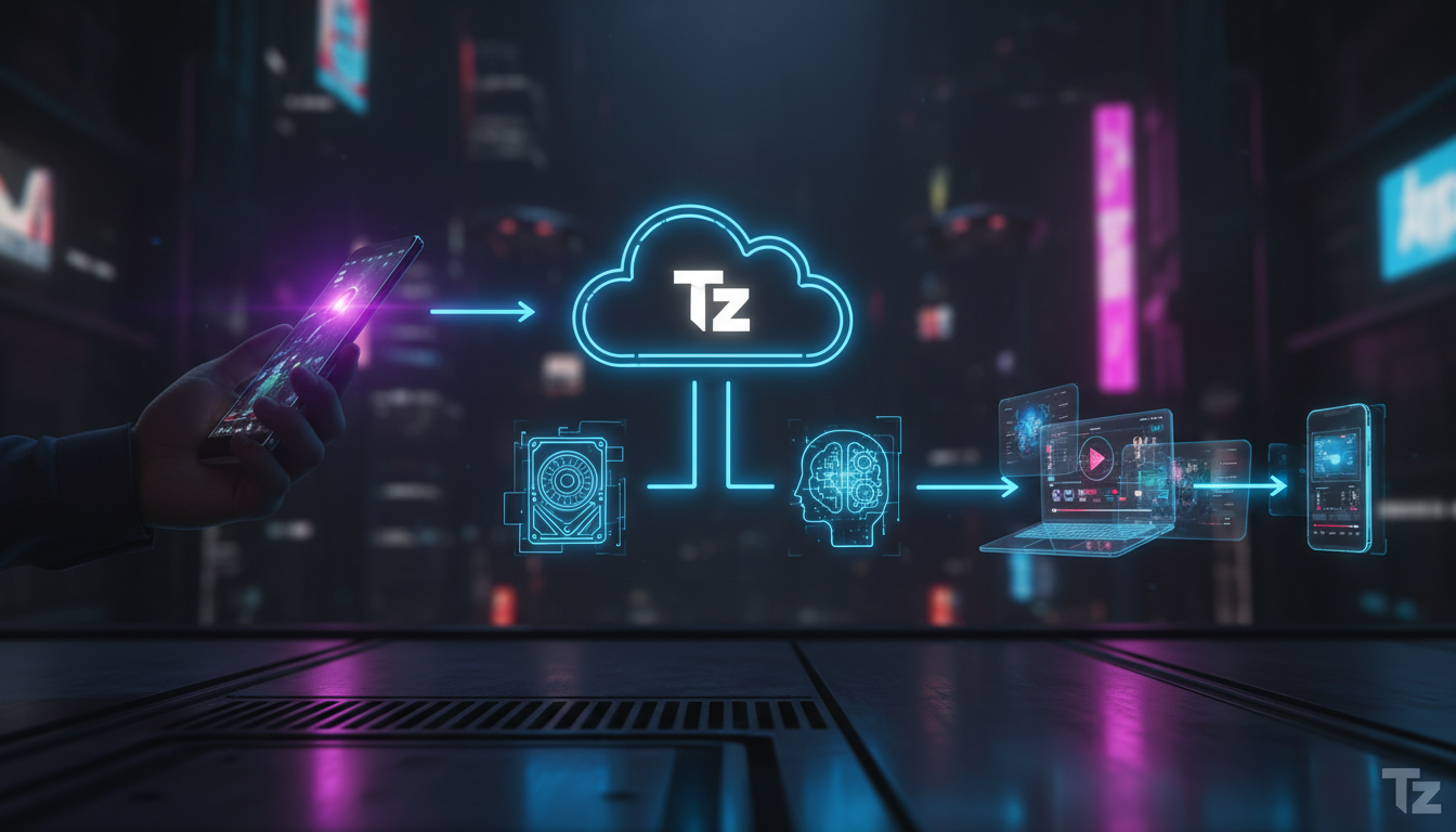 O que é Upload de Vídeo e como aplicar na Educação Corporativa? — Um diagrama de fluxo que ilustra o processo de upload de vídeo. Começa com um smartphone gravando um vídeo, passa por uma seta indican