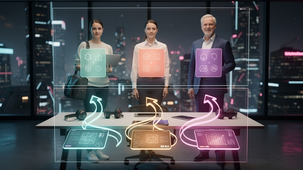 O que é Upsell Automático e como aplicar na Educação Corporativa/EAD — Um diagrama infográfico dividido em duas partes para carrossel. Parte superior: Segmentação de alunos em diferentes grupos (inici