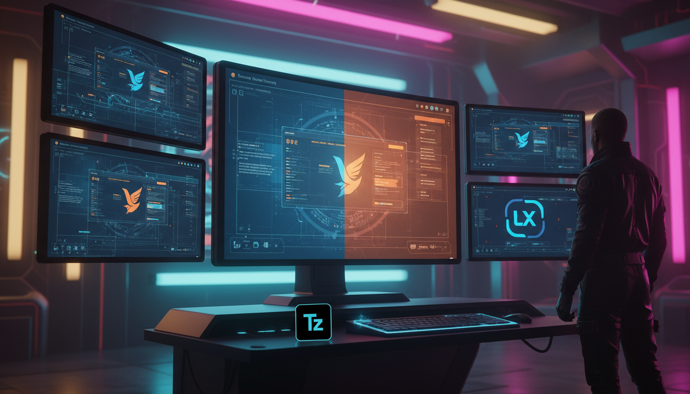 O que é Whitelabel e como aplicar na Educação Corporativa/EAD — Uma sala de controle moderna e elegante, com múltiplos monitores exibindo interfaces de diferentes plataformas de EAD. Em um dos monitor