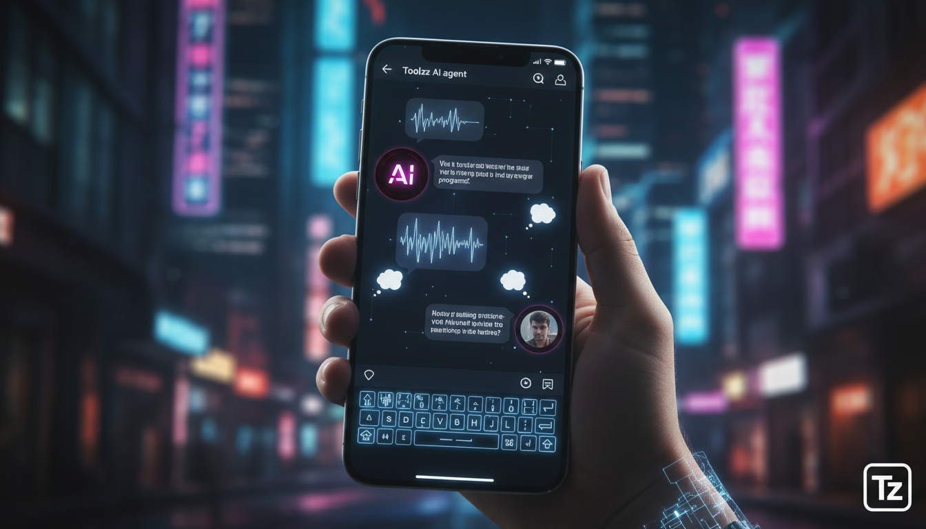 O que líderes de mercado fazem em automação de marketing no Instagram — Close-up de um smartphone mostrando uma conversa automatizada no Instagram, onde um agente de IA da Toolzz responde a perguntas 