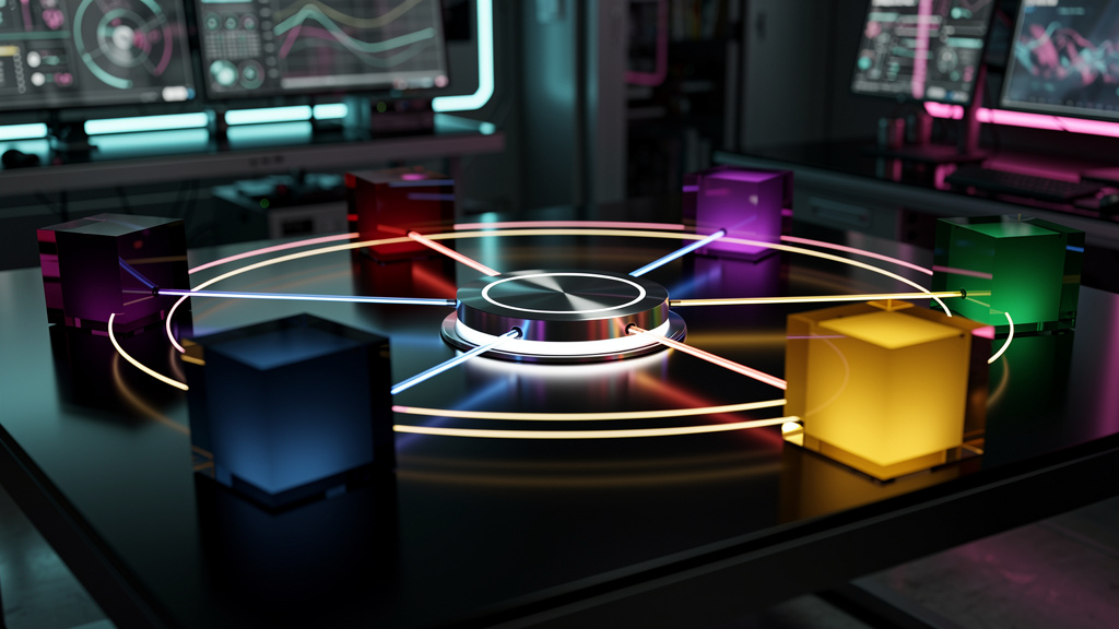 O que o mercado espera de MCP (Model Context Protocol) em 2026? — Diagrama ilustrativo mostrando diferentes modelos de IA (representados como cubos coloridos e estilizados) trocando informações atravé