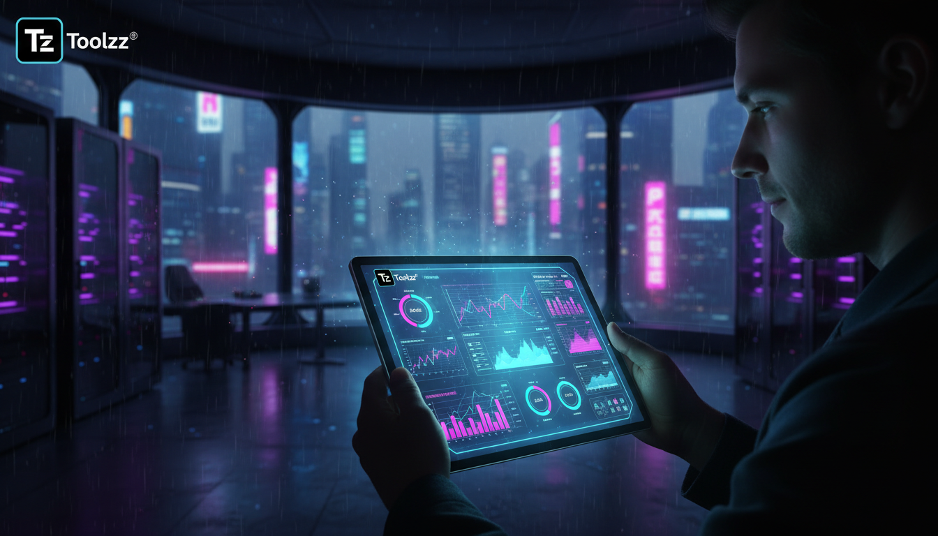 O que você precisa saber sobre IA para Redes Sociais — Visualização de um painel de controle de IA para redes sociais em um tablet, com gráficos e dados em tempo real mostrando o desempenho de campanh