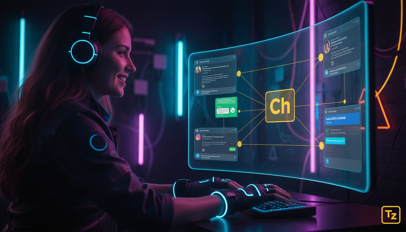 Performance real: como IA acelera vendas no Instagram — Uma tela de computador mostrando um painel de controle omnichannel. No painel, diversas janelas de chat de diferentes canais (Instagram, WhatsAp