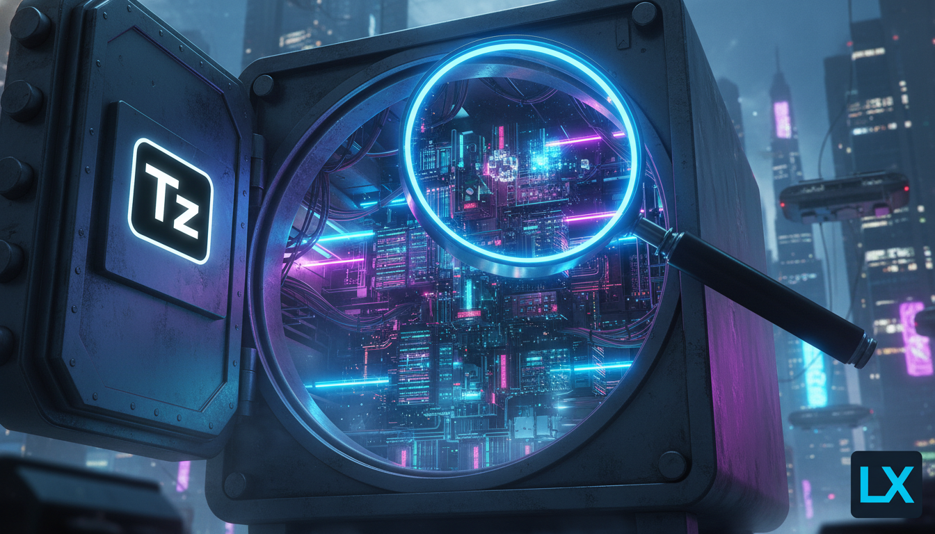 Perguntas frequentes sobre backup automático em LXP: 7 coisas que você precisa s — Ilustração digital de um cofre forte gigante, aberto, revelando um labirinto de cabos de rede e servidores brilhantes