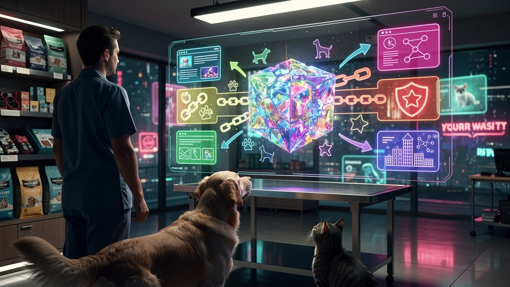 Pet Shops e Veterinárias na IA: Domine o Conteúdo com Agentes de Blog — Um diagrama de blocos coloridos mostrando o fluxo de informações da internet para um LLM (Large Language Model). Cada bloco repr