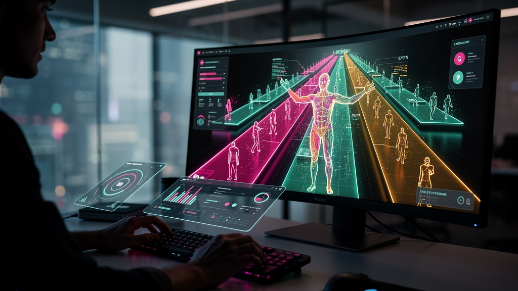 Pipeline de IA: Maximize seu CRM com Agentes Inteligentes da Toolzz — Close-up de uma tela de CRM mostrando um funil de vendas visualmente dinâmico, onde os leads são representados por pequenas figura