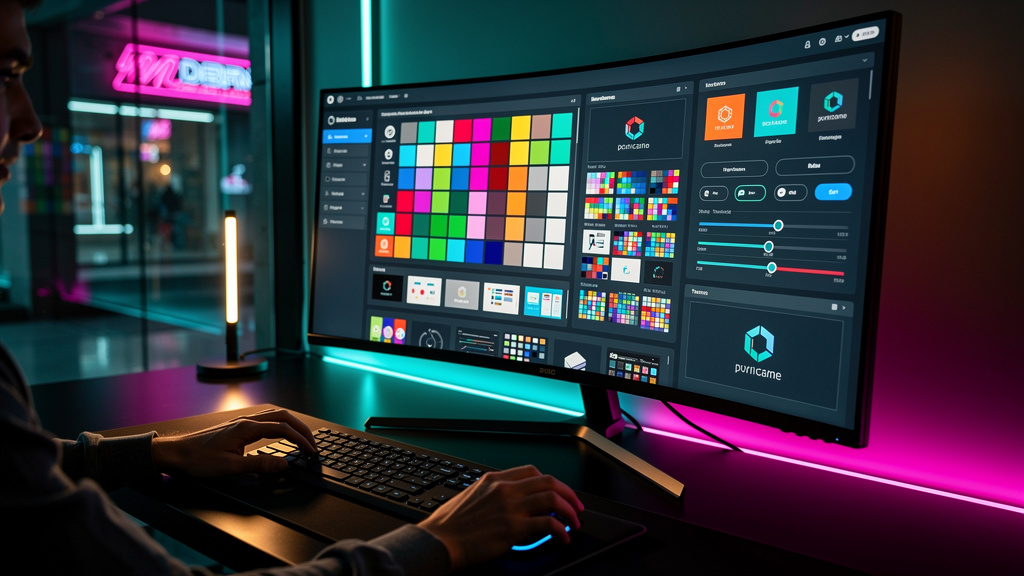 Plataforma LMS White Label: Guia Completo para sua Empresa — Uma tela de computador mostrando diversas opções de personalização de uma plataforma LMS, incluindo paletas de cores, fontes e logotipos. O