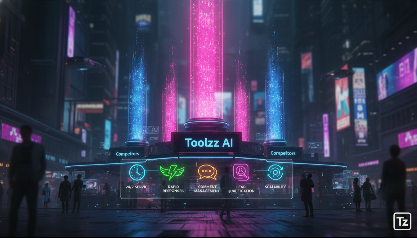 Por que clientes escolhem Toolzz para IA no Instagram? — Um infográfico dividido em duas partes para carrossel no Instagram. Parte superior: Gráfico de barras comparando o tempo de resposta no Instagr
