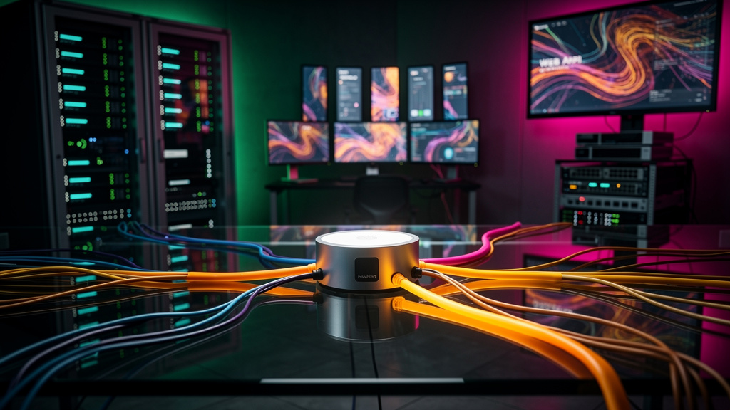 Por que clientes escolhem Toolzz para Model Context Protocol — Um diagrama visual que ilustra o fluxo de dados no Model Context Protocol (MCP). No centro, um grande LLM (Modelo de Linguagem) se conect