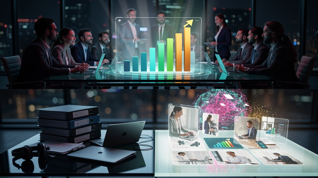 Por que IA Generativa é essencial para Educação Corporativa — Infográfico em duas partes para carrossel do Instagram. Parte superior: Gráfico de barras mostrando o crescimento do mercado global de edu