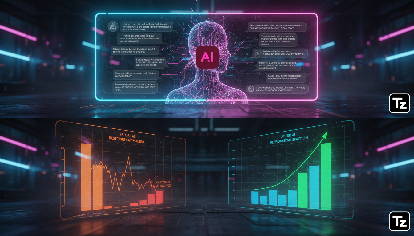 Por Que IA para Redes Sociais é Tendência em 2026 — Um infográfico em formato de carrossel para Instagram, dividido em duas partes (superior e inferior). Parte superior: Uma tela de chat de atendiment