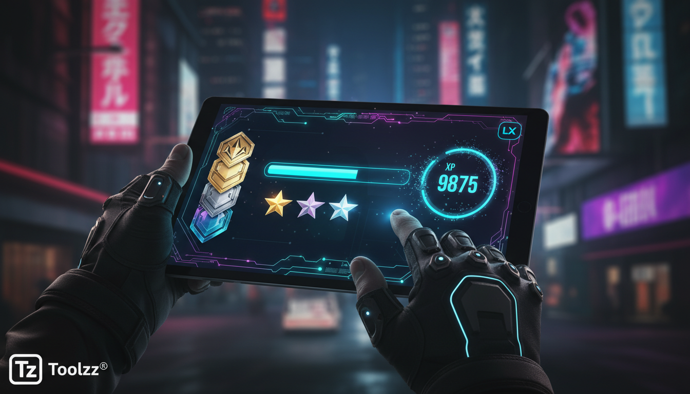 Preparando-se para o futuro da experiência de aprendizagem com XP em 2026 — Um close-up das mãos de um funcionário tocando em um tablet, exibindo uma tela de plataforma LXP com a barra de progresso de