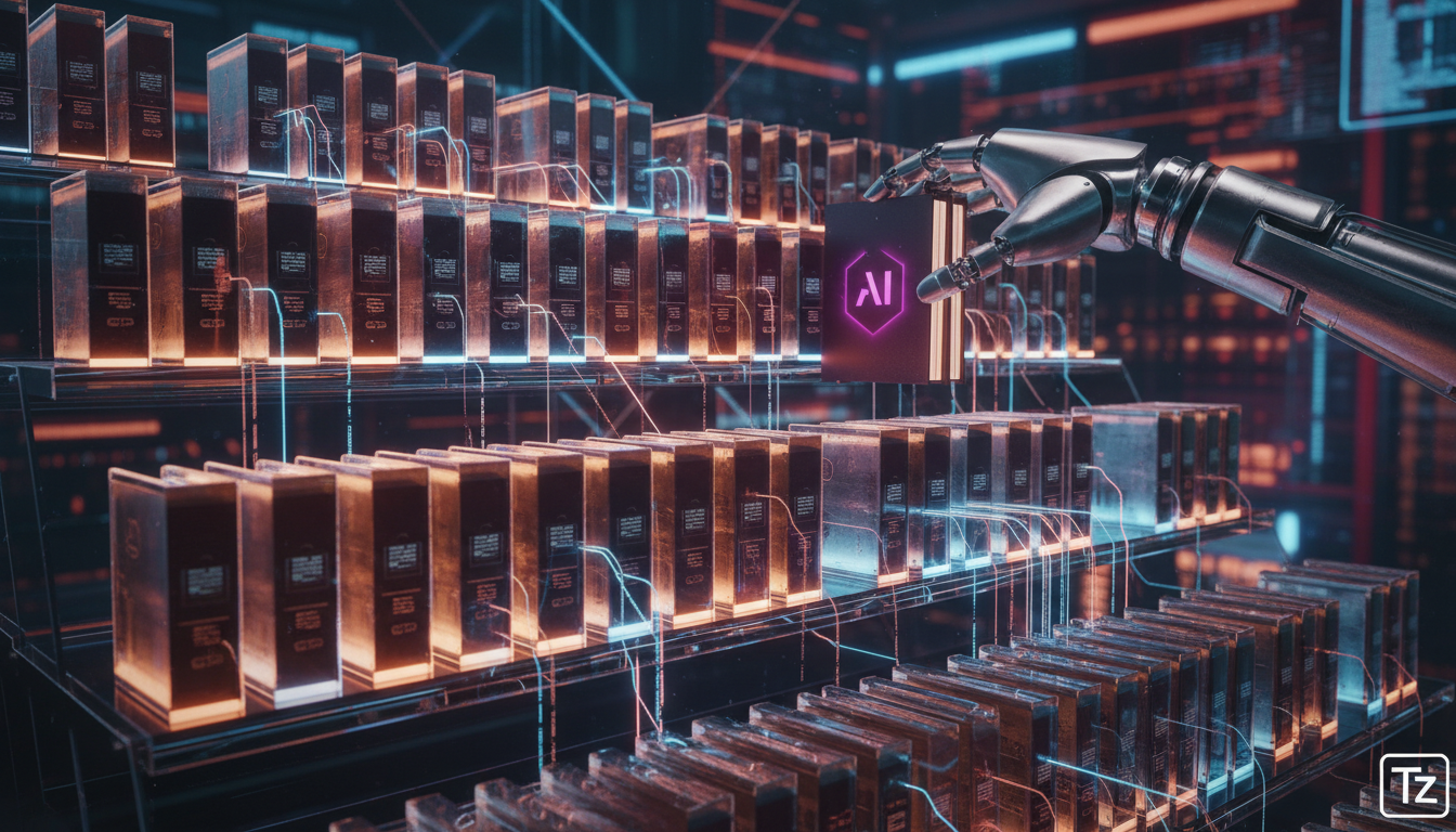 Prepare seu Código iOS para a Era dos Agentes de IA — Uma estante de livros digital, onde cada livro representa um módulo de código iOS. Os livros são organizados hierarquicamente, com títulos claros 