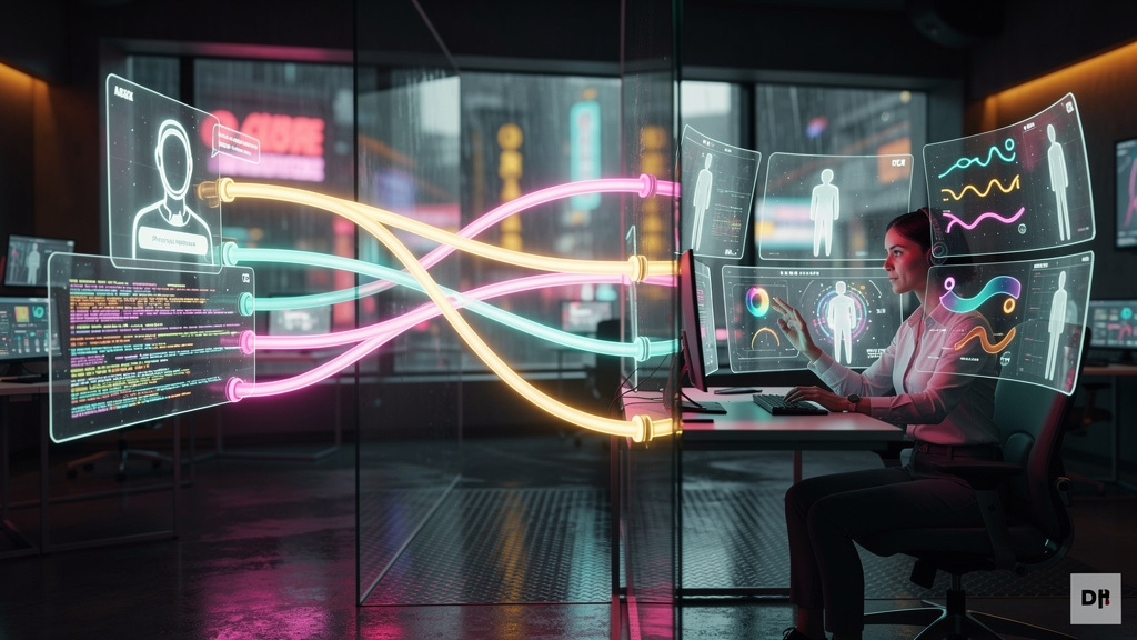 Protocolo Agent-to-Human (A2H) explicado: do básico ao essencial — Diagrama infográfico mostrando o fluxo de aprovação A2H: um chatbot (à esquerda) analisa a complexidade da solicitação do cliente. Se