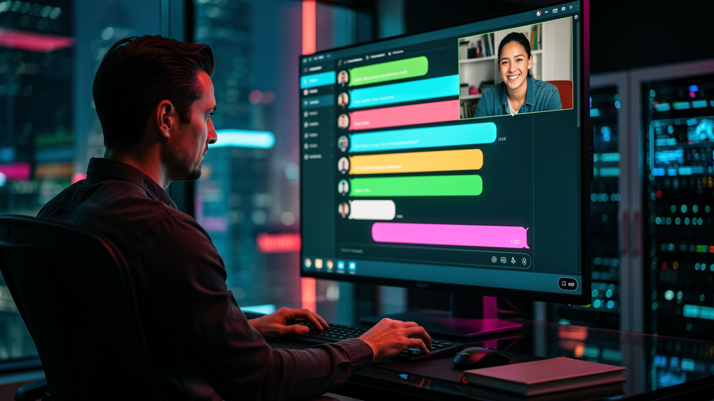 Quanto custa realmente implementar Chat em Tempo Real? — Um instrutor responde rapidamente a um aluno via chat em tempo real durante um curso online. O rosto do aluno aparece em uma pequena janela, de