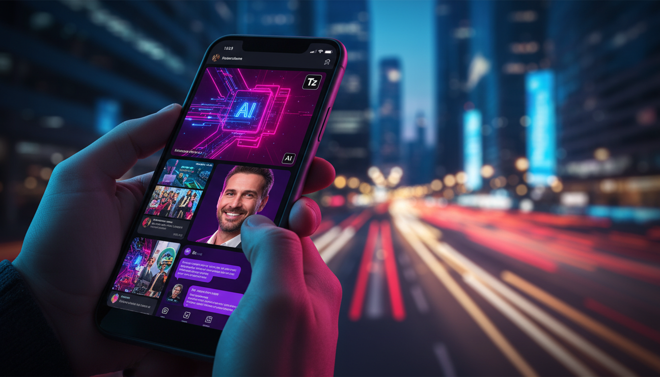 Quanto sua empresa economiza com Toolzz no Instagram em 2026 — Close-up de um smartphone exibindo um feed do Instagram repleto de anúncios personalizados e interações automatizadas. A tela do smartpho