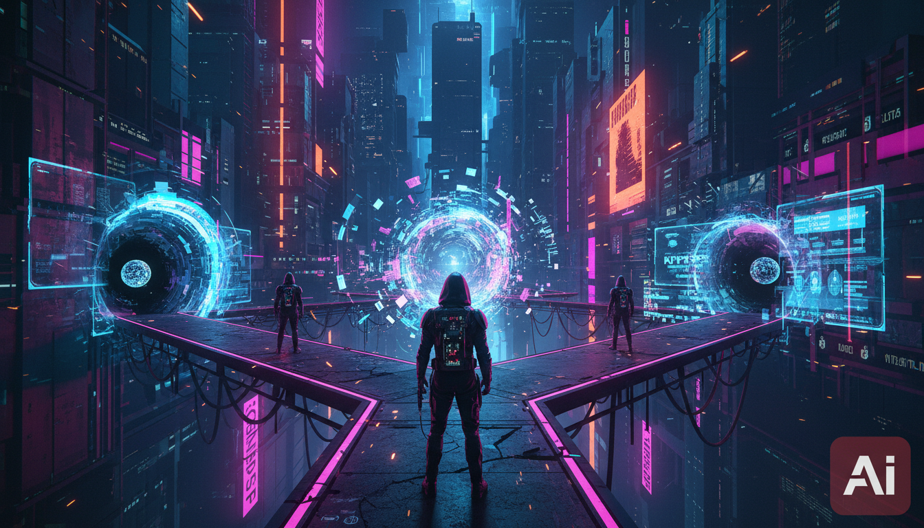 RAG com IA: Identifique e Evite as 3 Armadilhas Mais Comuns — Create a high-end editorial illustration in a modern flat + gradient vector style.  STYLE: Clean, geometric, semi-abstract human figures w