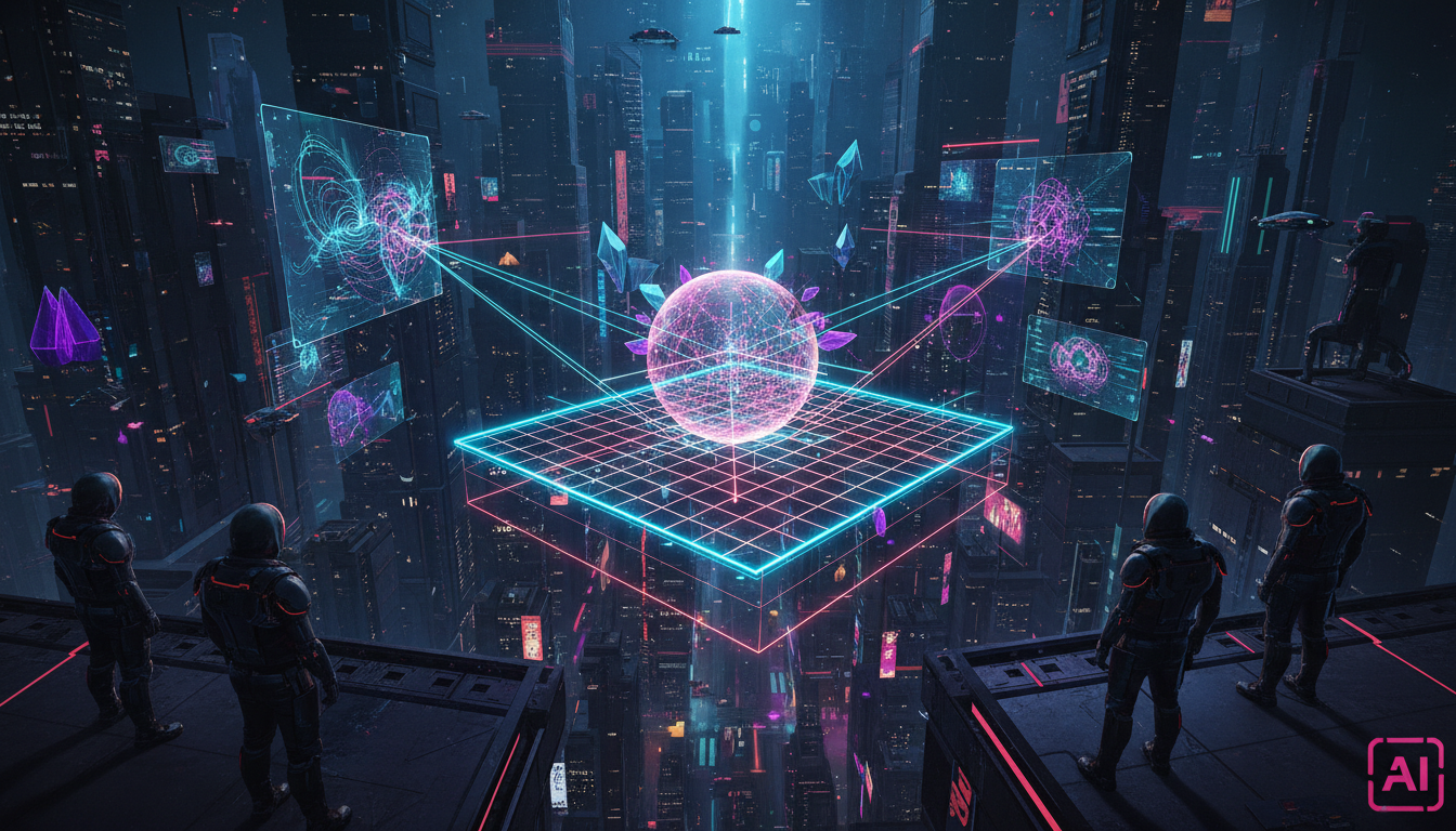 Regressão Linear: Uma Nova Perspectiva Geométrica com IA — Create a high-end editorial illustration in a modern flat + gradient vector style.  STYLE: Clean, geometric, semi-abstract human figures with