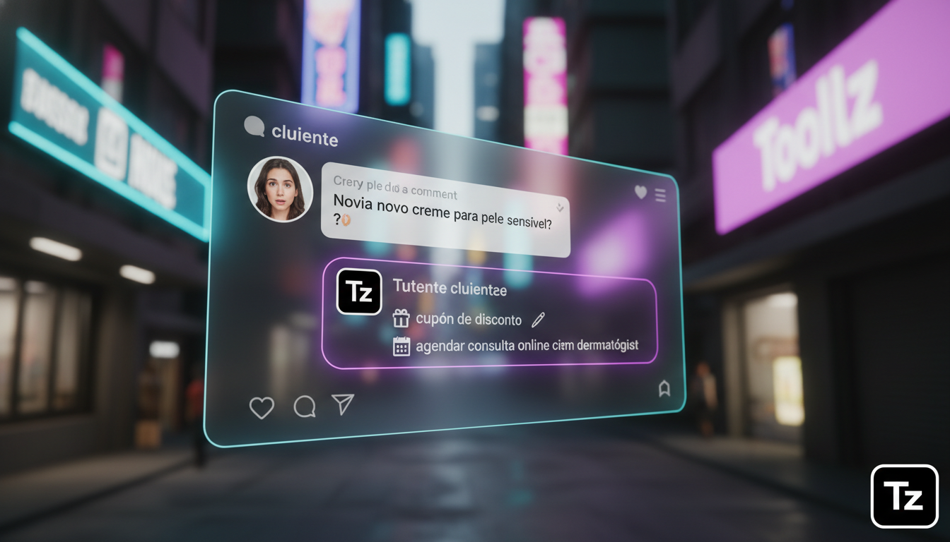Roadmap de Automação no Instagram para Farmácias em 2026: 7 Estratégias — Close-up de um comentário no Instagram de uma cliente perguntando sobre um novo creme para pele sensível. Logo abaixo, uma res