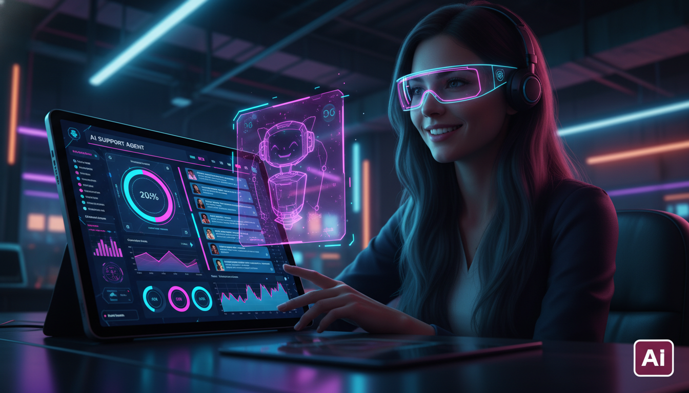 ROI real de vendas no Instagram: números que você precisa ver — Uma tela de tablet mostrando um dashboard de atendimento ao cliente no Instagram, com gráficos e métricas em tempo real. Uma atendente s