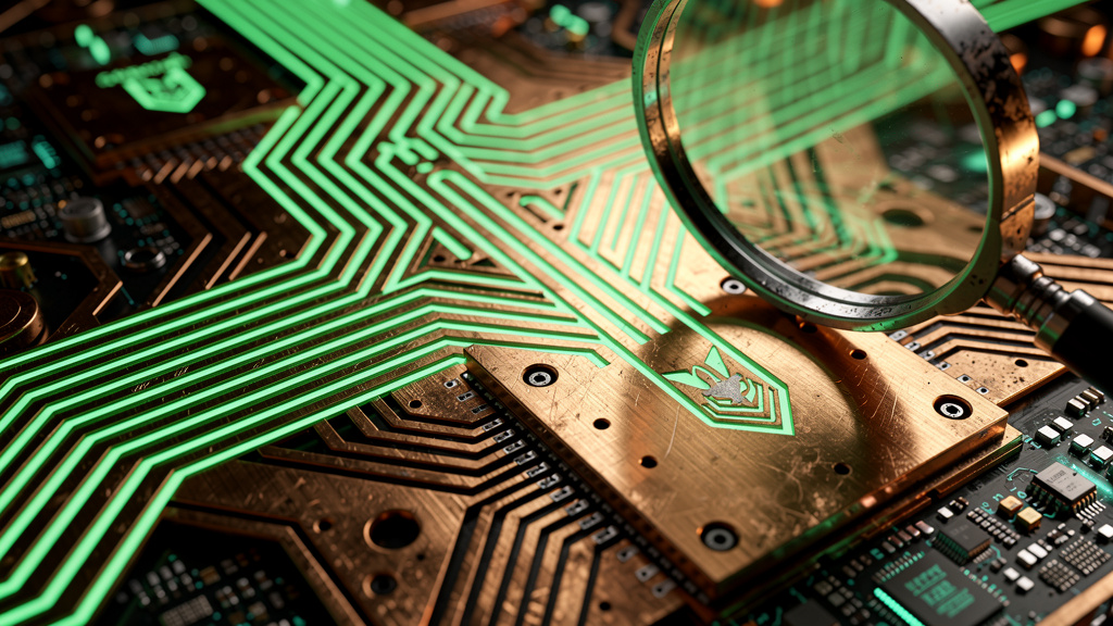 RWKV-7 superando LLaMA 3: previsões de especialistas para 2026 — Um close-up de um chip de computador complexo, com trilhas iluminadas que formam o padrão de um labirinto. Uma lupa revela o logo da To