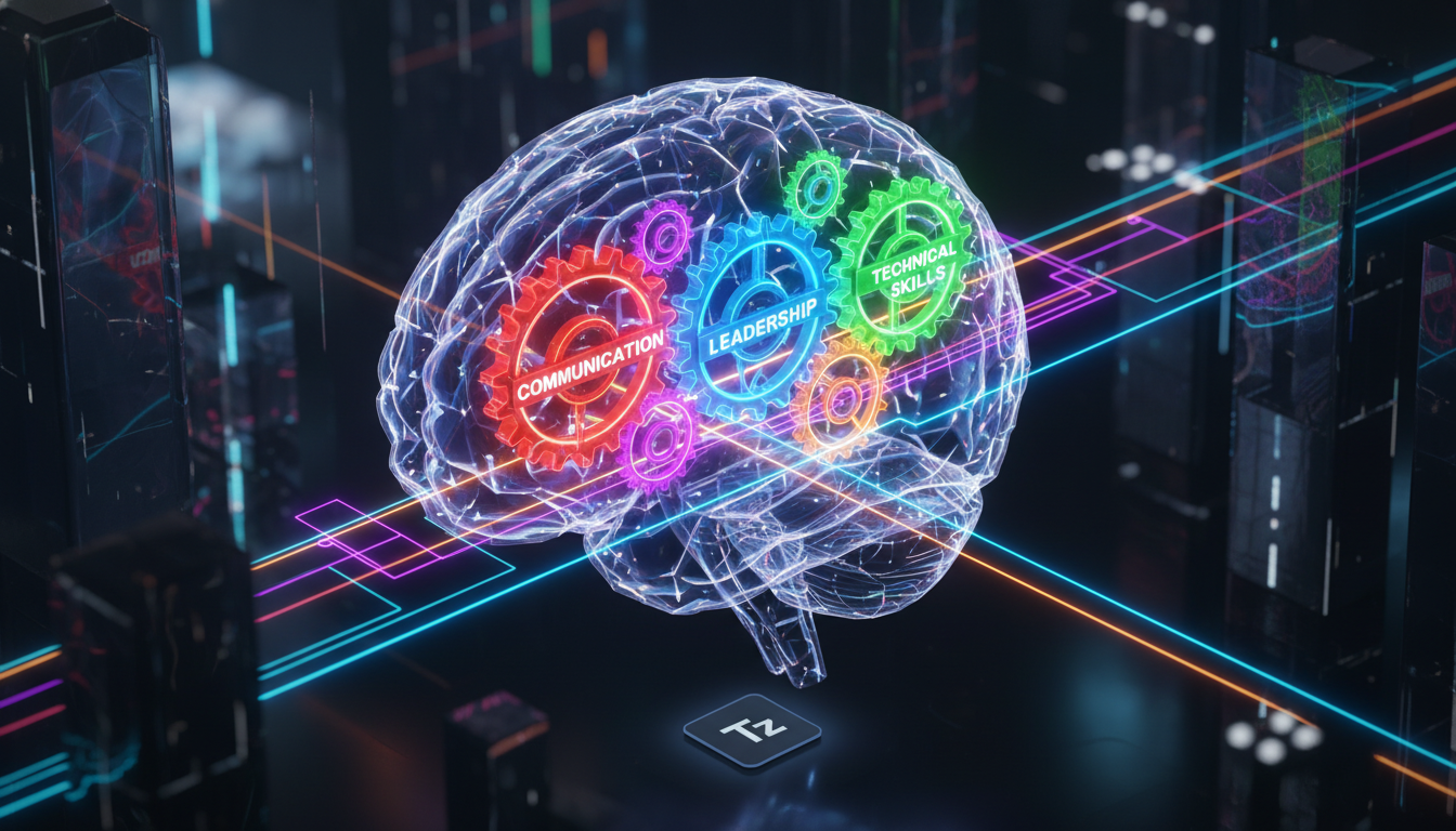 Simplificando o Aprendizado Corporativo com Mapas de Aprendizagem — Ilustração isométrica de um cérebro humano estilizado, com engrenagens coloridas girando em seu interior. Cada engrenagem representa
