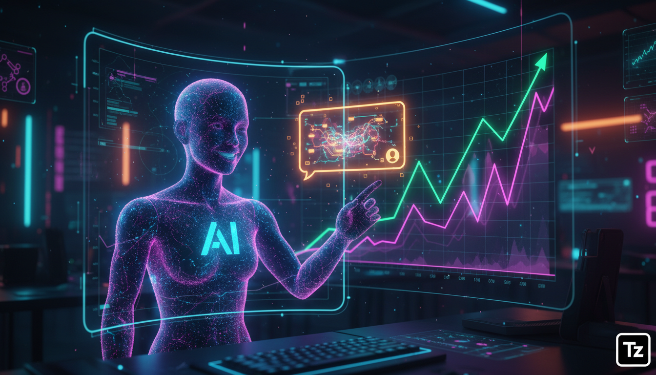 Solucionando gargalos de vendas com IA — Close-up de um Agente SDR de IA (representado como um avatar amigável e profissional) interagindo com um cliente potencial através de uma tela de chat no Insta