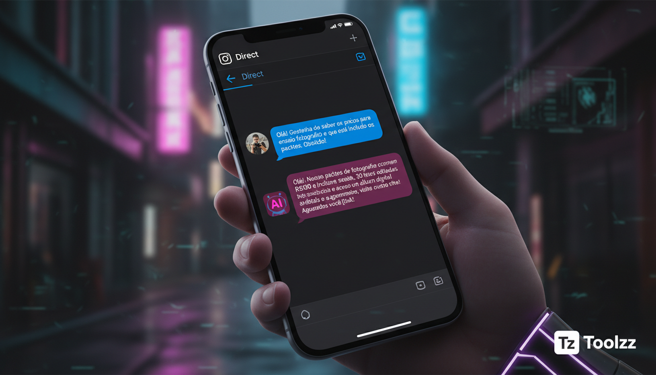 Superando objeções sobre automação da API do Instagram — Uma tela de smartphone mostrando uma conversa no Instagram Direct. De um lado, a mensagem de um cliente perguntando sobre os preços de um ensai