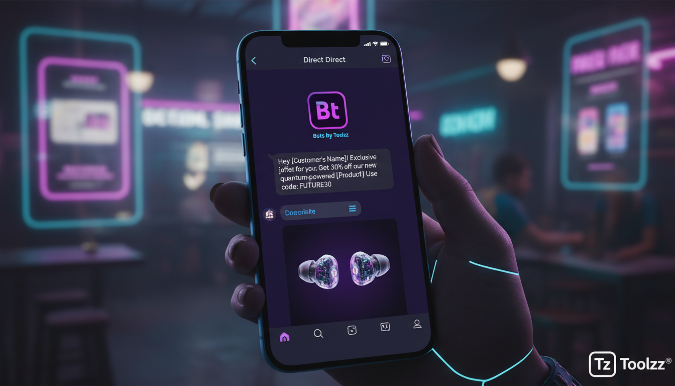 Superando objeções sobre automação no Instagram para e-commerce em 2026 — Close-up de um smartphone mostrando uma conversa no Instagram Direct. A mensagem recebida é personalizada, com o nome do clien