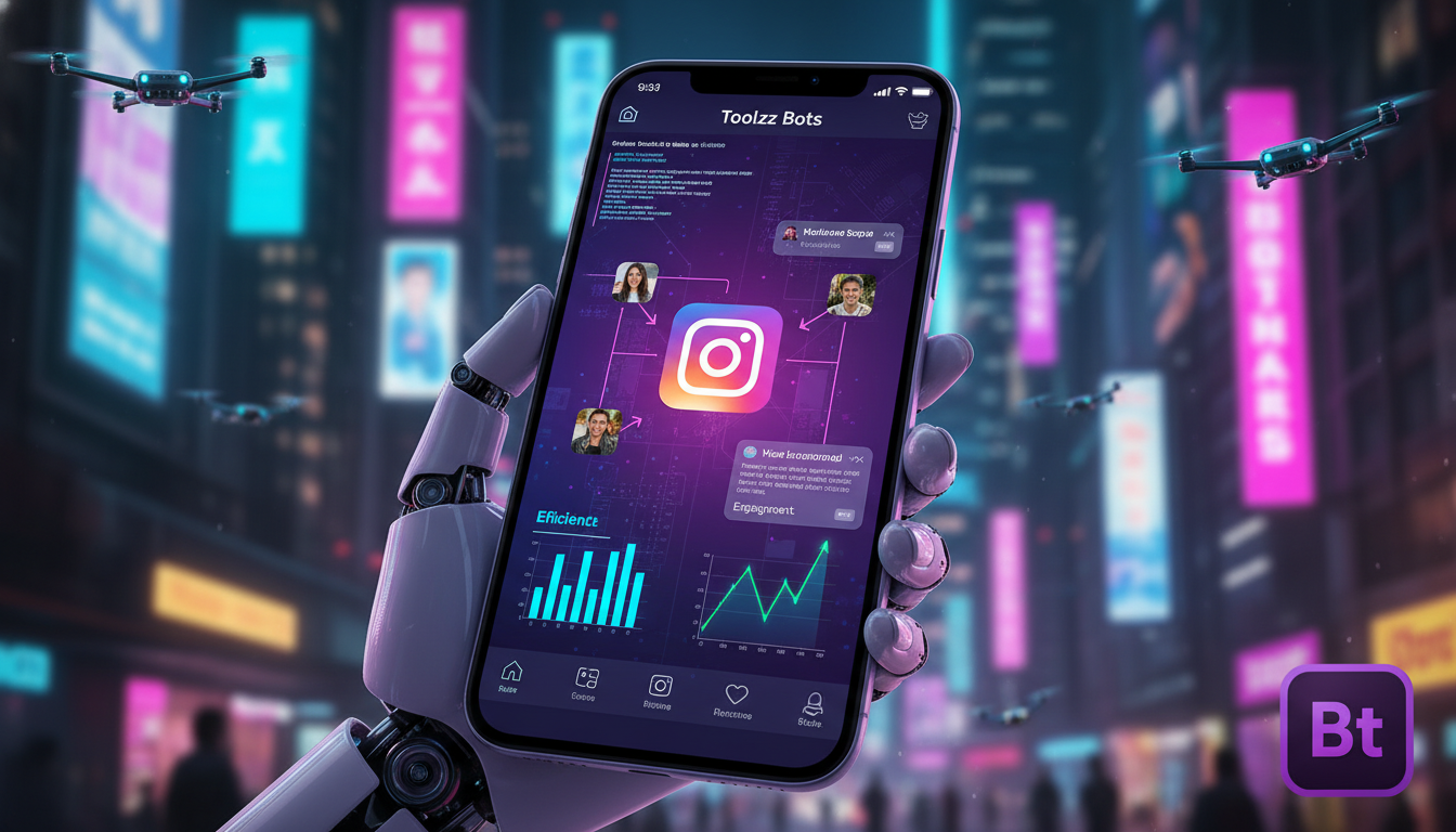Superando objeções sobre Vendas no Instagram com IA em 2024 — Uma tela de smartphone exibindo o aplicativo Toolzz Bots em ação, automatizando o envio de mensagens de boas-vindas para novos seguidores 