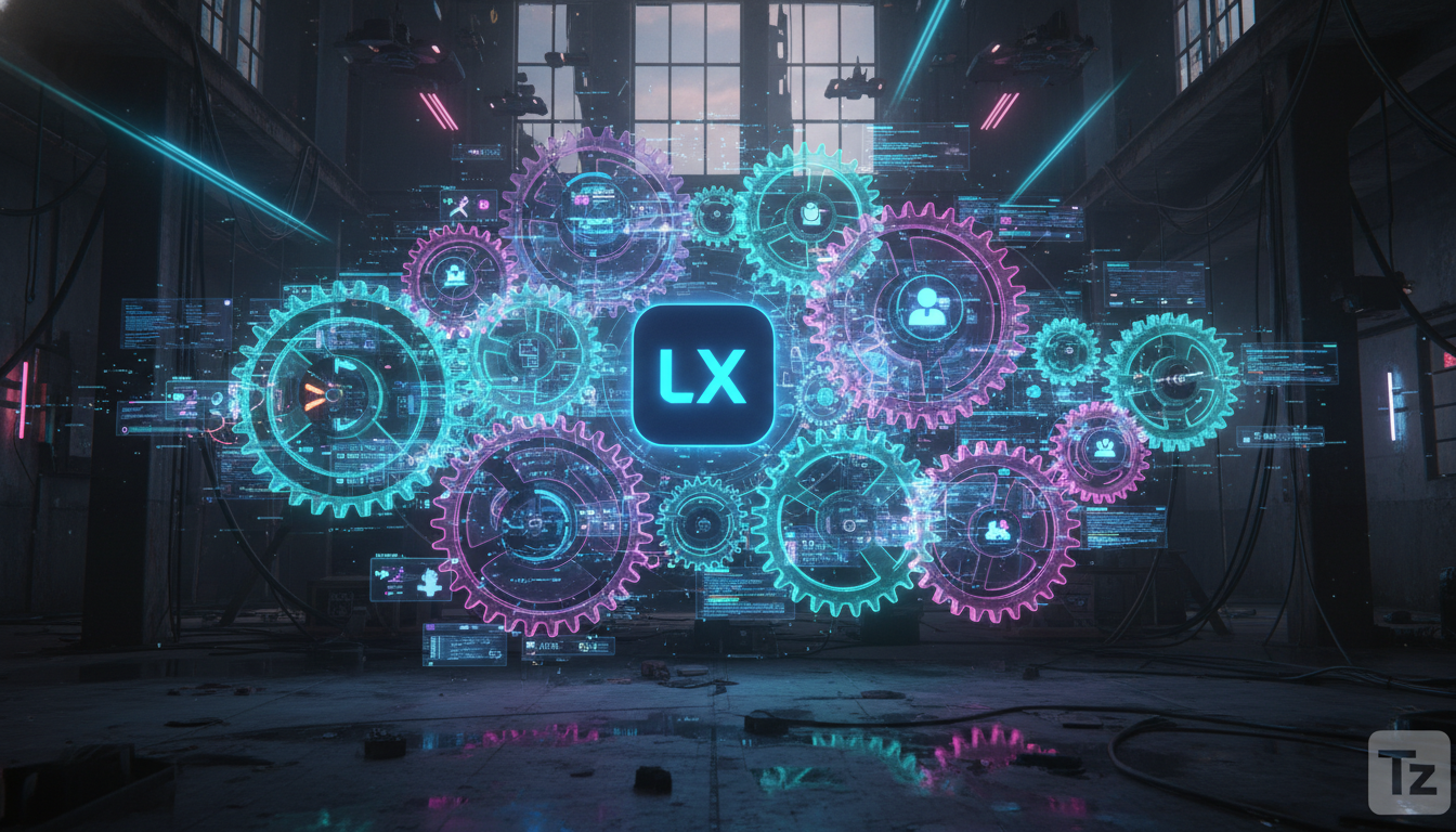 Tendências de Backup Automático para LXP em 2026 — Ilustração digital de uma engrenagem complexa, com cada dente representando diferentes tipos de dados (cursos, perfis de usuários, progresso, etc.) f