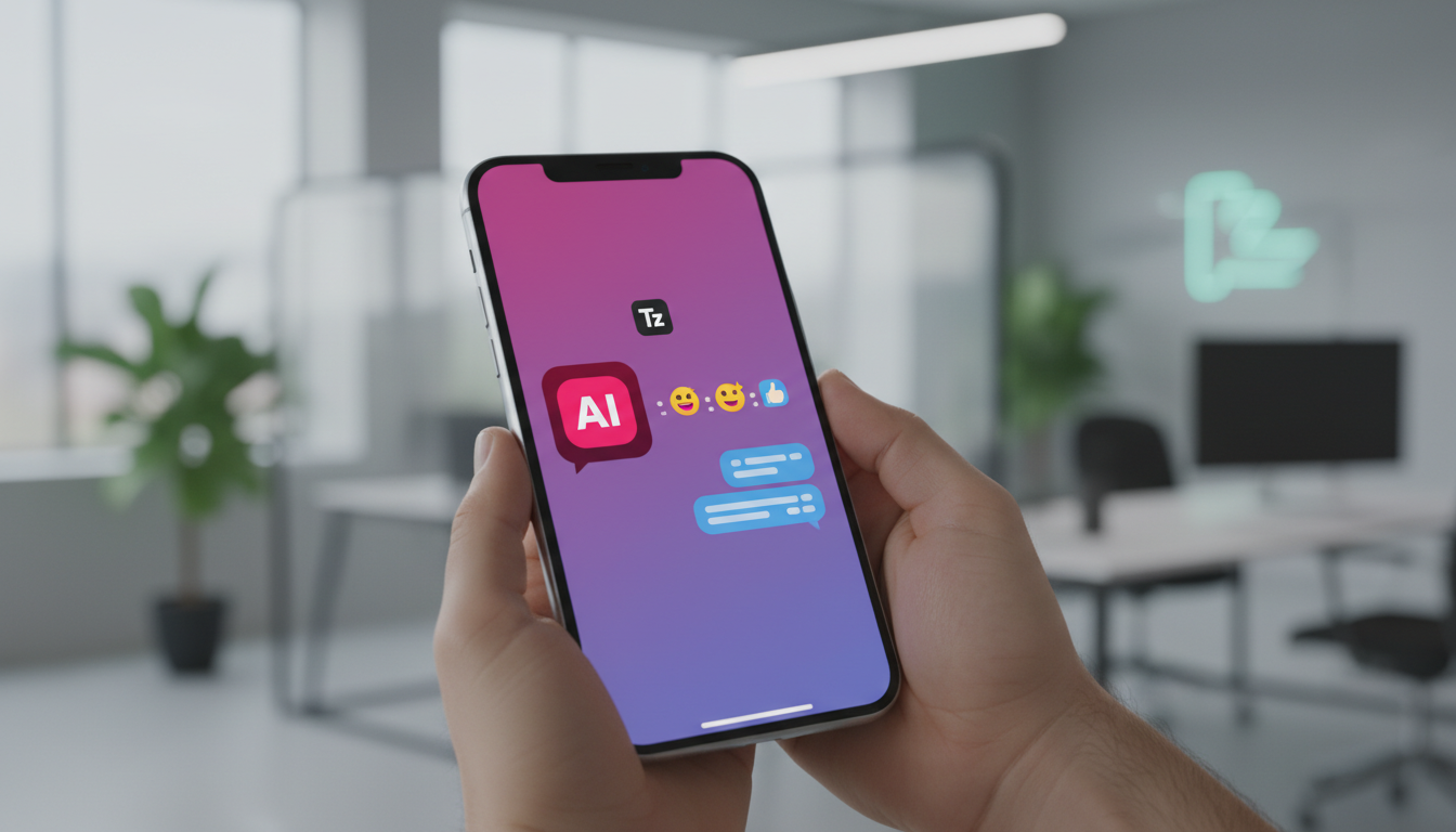 Tendências emergentes de Agentes de IA para os próximos anos — Close-up de um smartphone exibindo uma interface de chat com um agente de IA. O agente responde a perguntas de um cliente com emojis e su