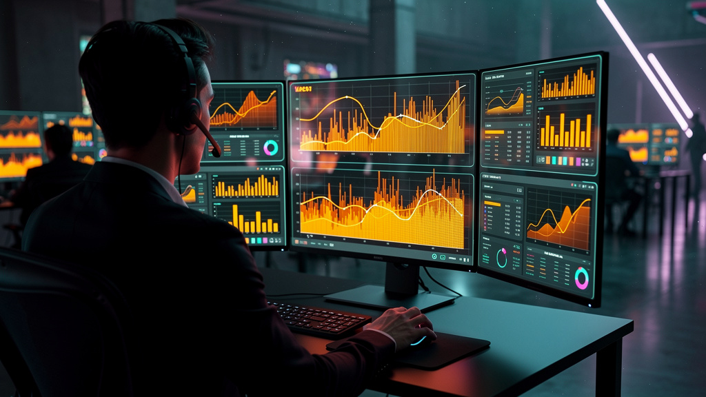 Toolzz: 7 passos para integrar Chatbot, IA e Atendimento Humano em 2026 — Um painel de controle de análise de dados mostrando KPIs como tempo médio de atendimento, taxa de resolução no primeiro contat