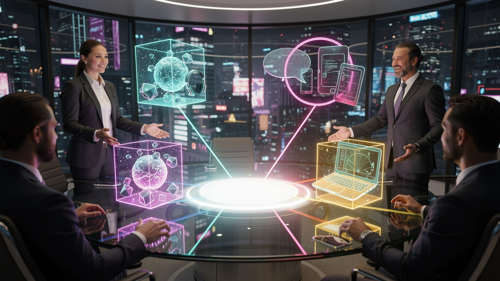 Toolzz: A Plataforma Completa de IA e Comunicação para Empresas — Um diagrama visual com o logo da Toolzz no centro, irradiando para ícones representando as diferentes funcionalidades da plataforma: I