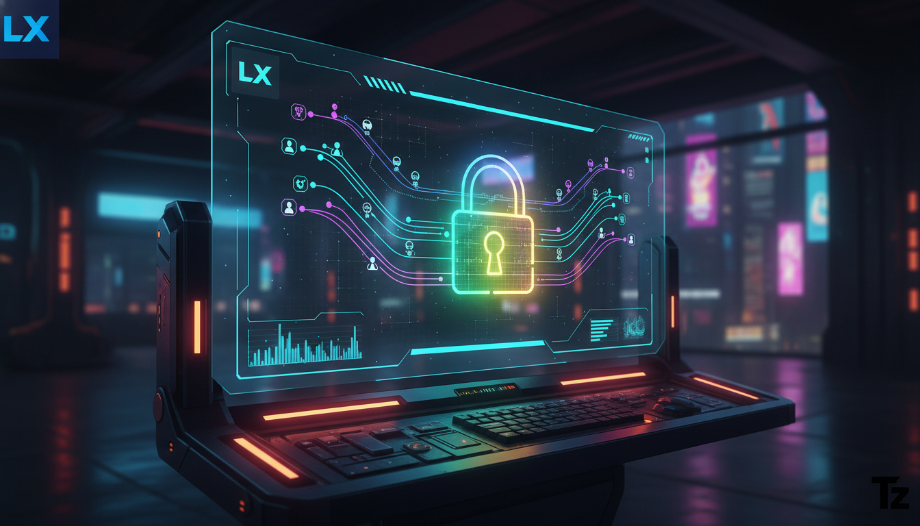 Toolzz: Backup Automático em LXP – 7 Estratégias para 2026 — Ilustração de uma tela de LXP mostrando trilhas de aprendizado e progresso dos usuários. Um cadeado digital protege a tela, enquanto o logo