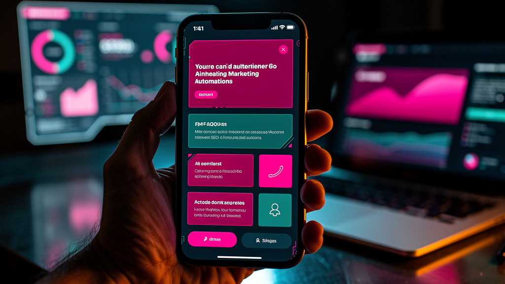 Toolzz: Desempenho Superior em Inbound Marketing Automatizado com Blog IA — Um close-up da tela de um smartphone mostrando uma Landing Page otimizada para GEO (Generative Engine Optimization), com o c