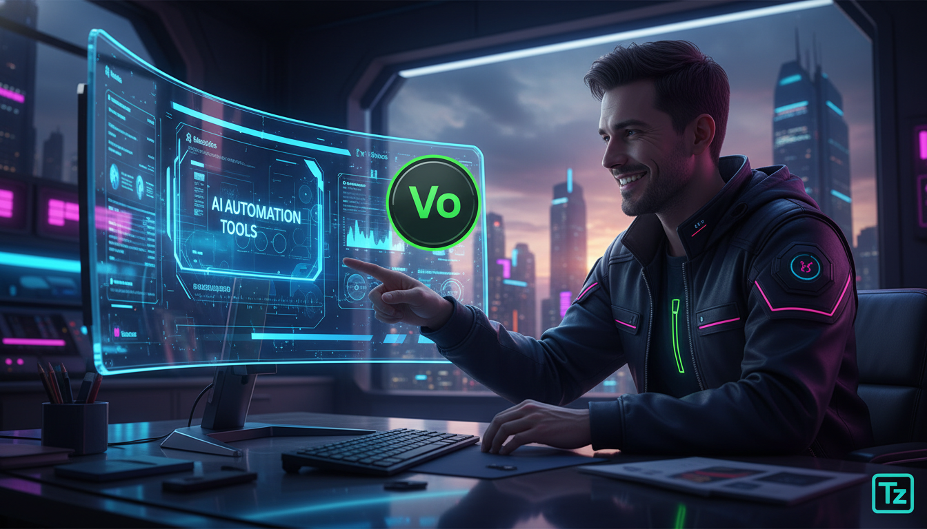 Toolzz: líder em automação Instagram custo-benefício — Um monitor exibindo a Meta Business Suite com destaque para as ferramentas de automação de IA. Ao lado, um profissional de marketing sorrindo e a