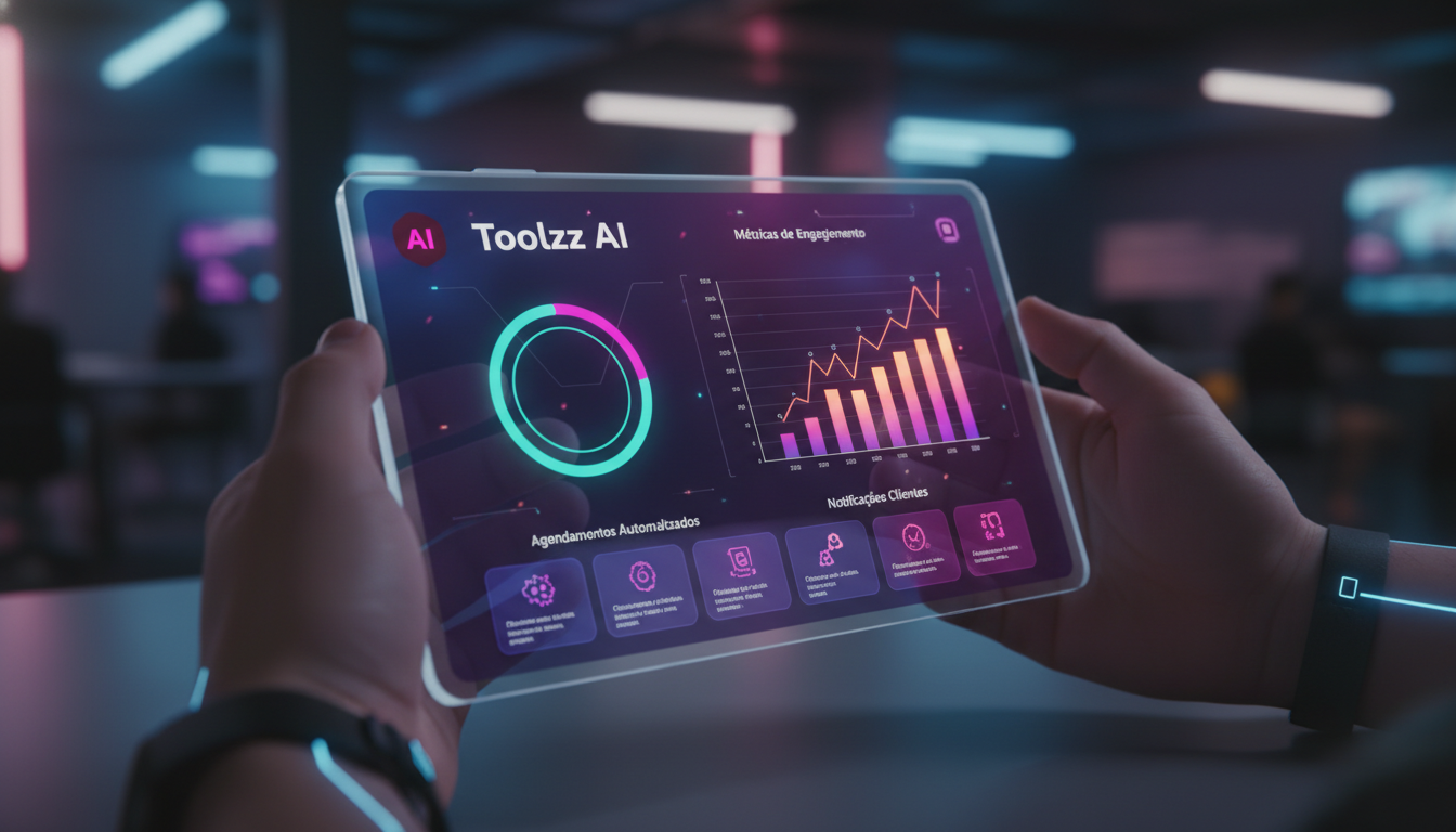 Toolzz: o parceiro tecnológico ideal para IA no Instagram Business em 2026 — Um close-up das mãos de um empreendedor usando um smartphone para acessar o Instagram Business. A tela do smartphone exibe 