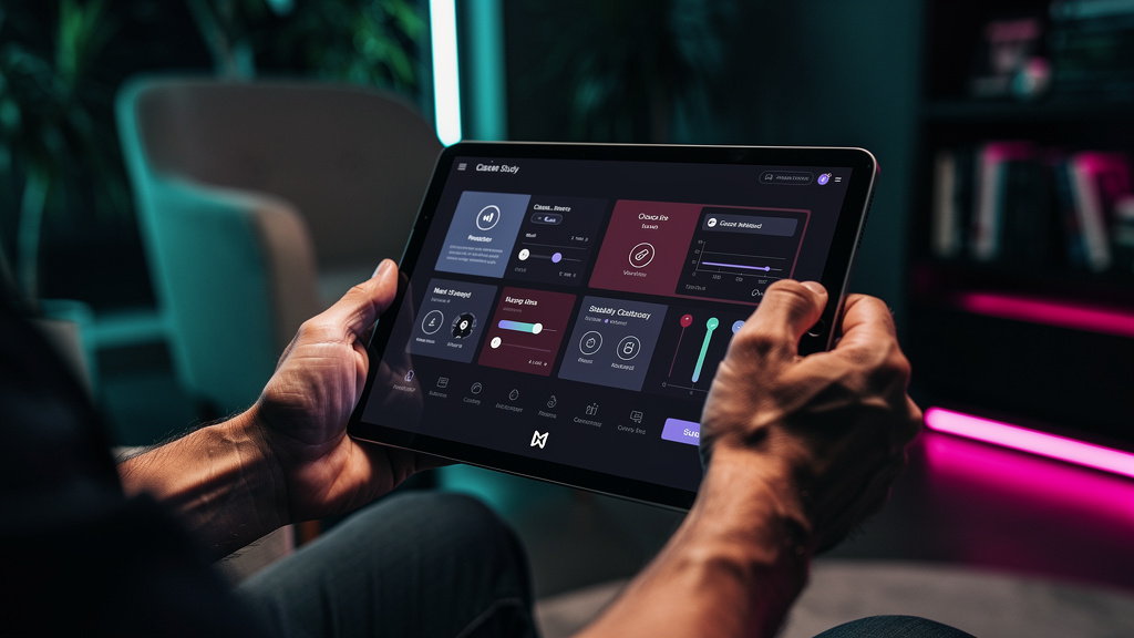 Toolzz: o parceiro tecnológico ideal para psicólogos em 2026 — Um close-up das mãos de um psicólogo folheando um tablet. A tela exibe um estudo de caso interativo da Toolzz LXP, com opções de resposta