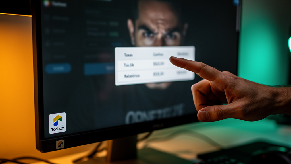Toolzz: opção inteligente para plataformas de afiliados — Close-up de uma tela de computador mostrando a interface da plataforma Monetizze. A tela está borrada em algumas áreas para focar em um ponto 
