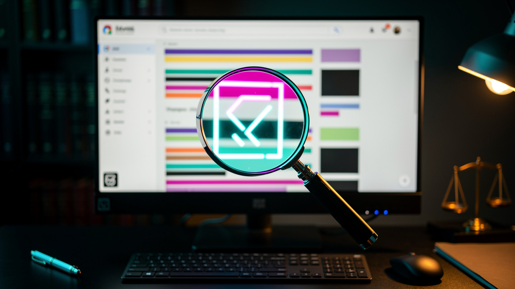 Toolzz para Escritórios de Advocacia: Solução Sob Medida — Uma lupa estilizada pairando sobre uma tela de computador que exibe resultados de pesquisa do Google. A lupa destaca um snippet otimizado de 